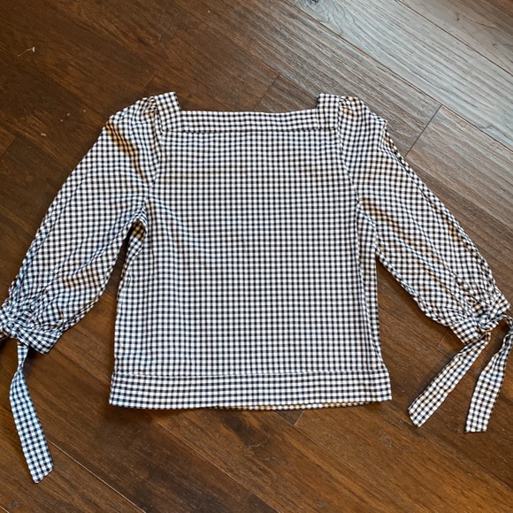 GAP gingham check square neck ruffled tie sleeve top size XS - Picture 3 of 8
